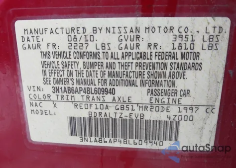 2011 Nissan Sentra 2.0S z USA, uszkodzony, nr VIN 3N1AB6AP4BL609940